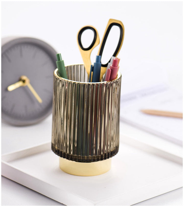 Elise Guldfolie Glas Makeup Holder &amp; Organizer
