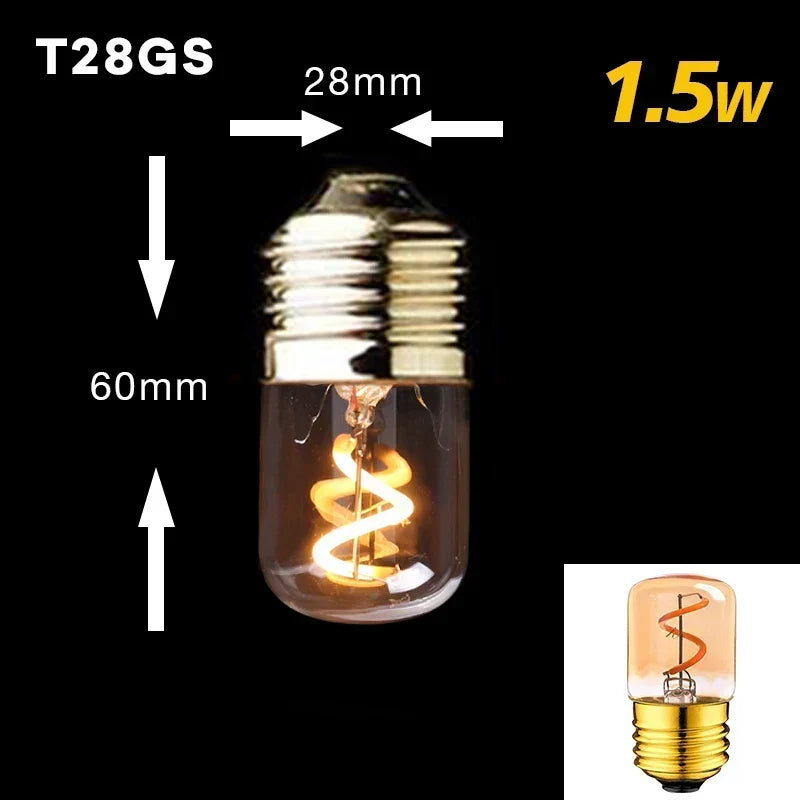 Dimmbar Vintage LED Pære (3W, E27 Base) - Gylden Spiral Filament til Kranse &amp; Dekorativ Belysning