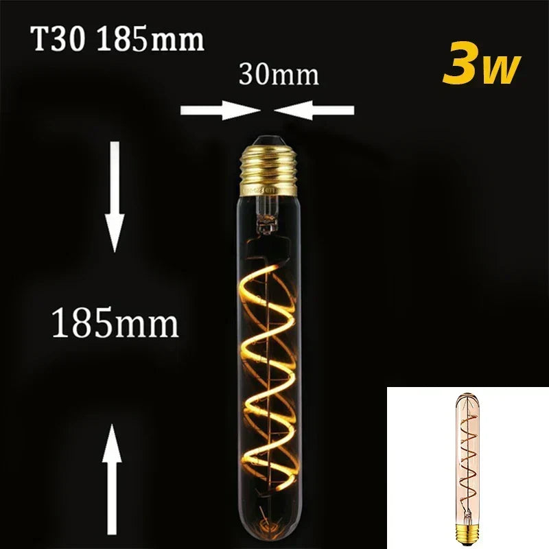 Dimmbar Vintage LED Pære (3W, E27 Base) - Gylden Spiral Filament til Kranse &amp; Dekorativ Belysning