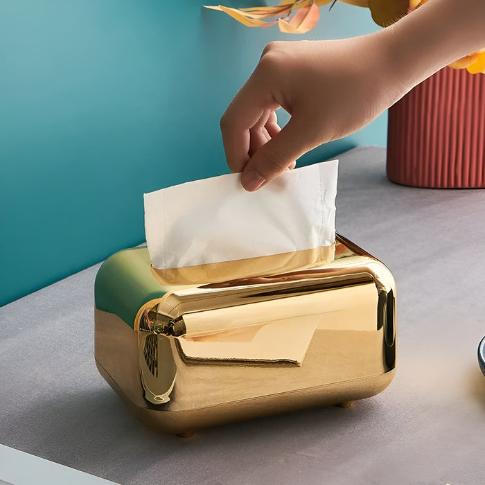 Luxurell Tissue Box | Spejl-Guld Finish | Højglans Design | Stilfuld &amp; Pæn