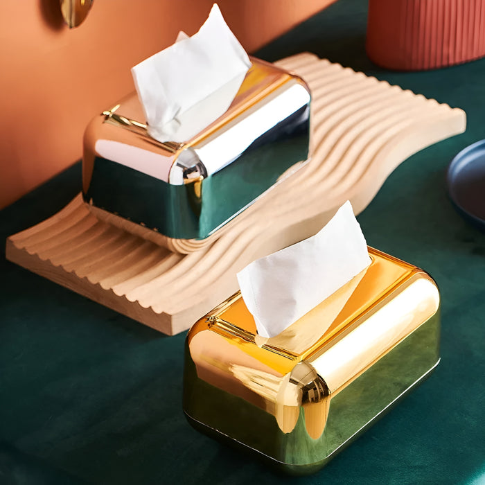 Luxurell Tissue Box | Spejl-Guld Finish | Højglans Design | Stilfuld &amp; Pæn