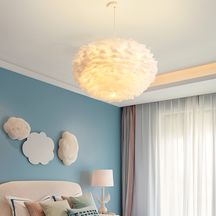 Drømmefanger Fjer Chandelier - Håndlavet, justerbar pendellampe
