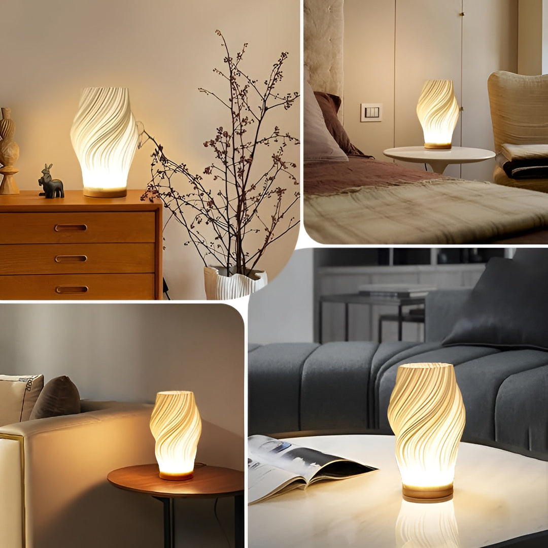 DreamWave - Moderne cremefarvet 3D bølgelampe med elegant metalbund