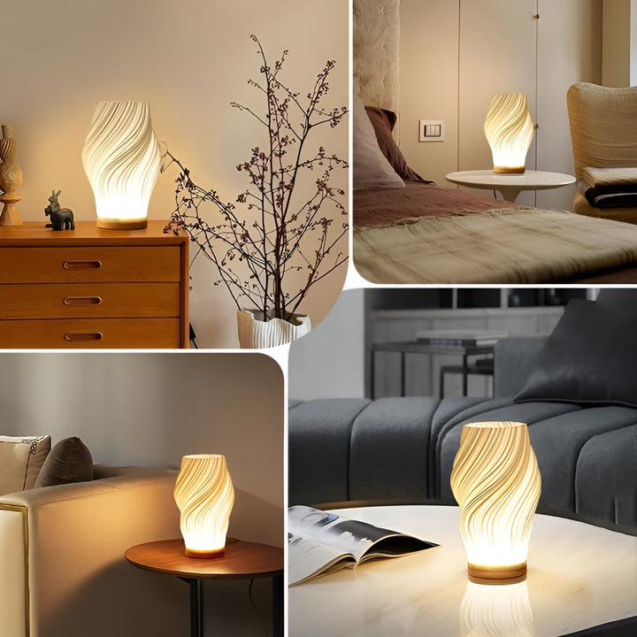 DreamWave - Moderne cremefarvet 3D bølgelampe med elegant metalbund