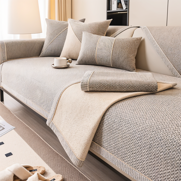 Solid Satin Sofa Cover – Skridsikker Beskytter i Bomuld og Polyester