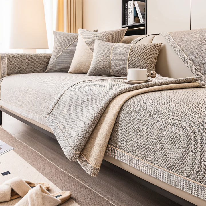 Solid Satin Sofa Cover – Skridsikker Beskytter i Bomuld og Polyester