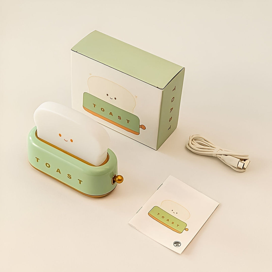 TinyToast Bordlampe – Bærbar Ristet Brødformet Natlampe med Dæmpbar LED &amp; USB-port