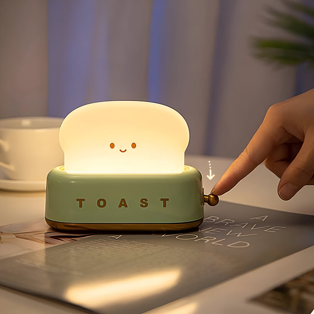 TinyToast Bordlampe – Bærbar Ristet Brødformet Natlampe med Dæmpbar LED &amp; USB-port