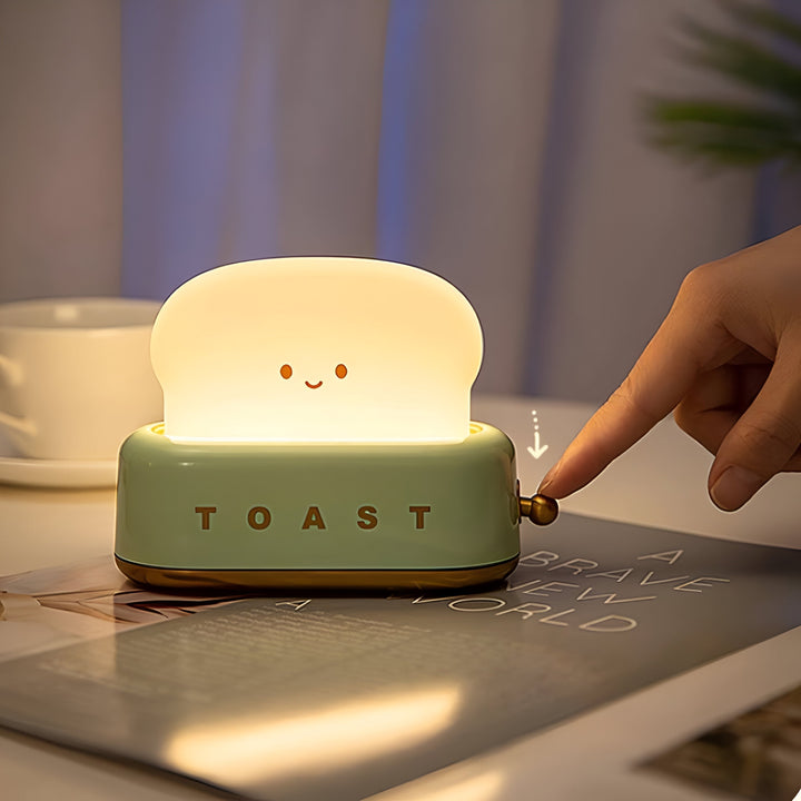 TinyToast Bordlampe – Bærbar Ristet Brødformet Natlampe med Dæmpbar LED &amp; USB-port