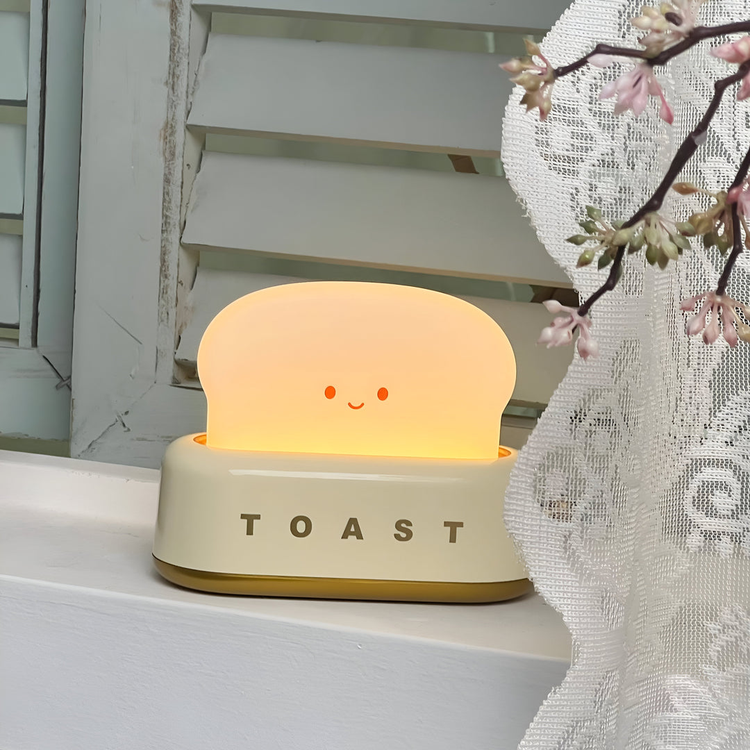 TinyToast Bordlampe – Bærbar Ristet Brødformet Natlampe med Dæmpbar LED &amp; USB-port