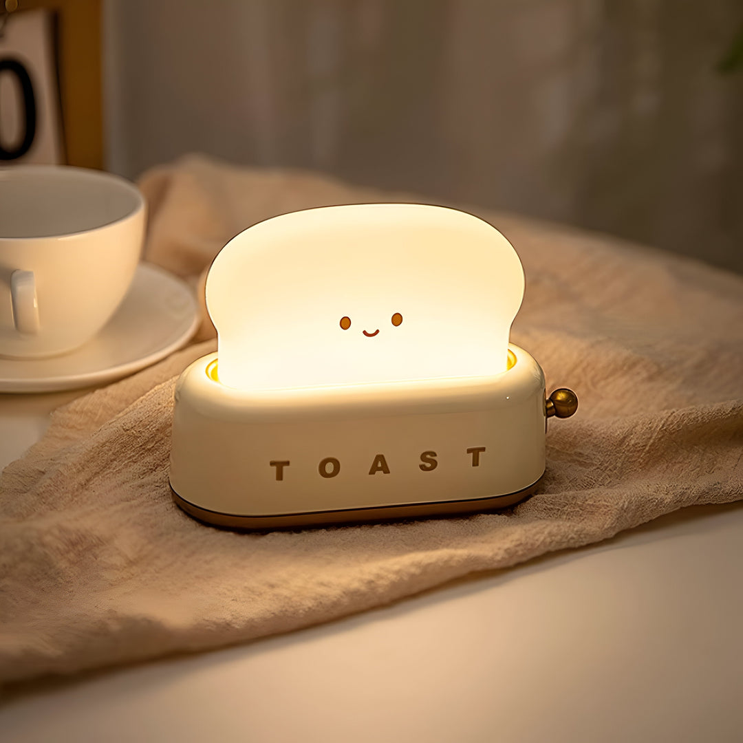 TinyToast Bordlampe – Bærbar Ristet Brødformet Natlampe med Dæmpbar LED &amp; USB-port
