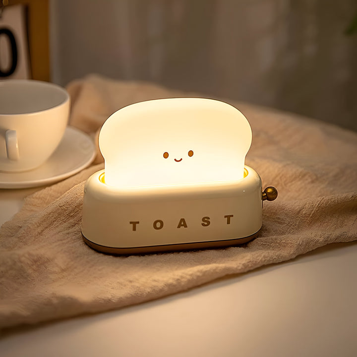 TinyToast Bordlampe – Bærbar Ristet Brødformet Natlampe med Dæmpbar LED &amp; USB-port