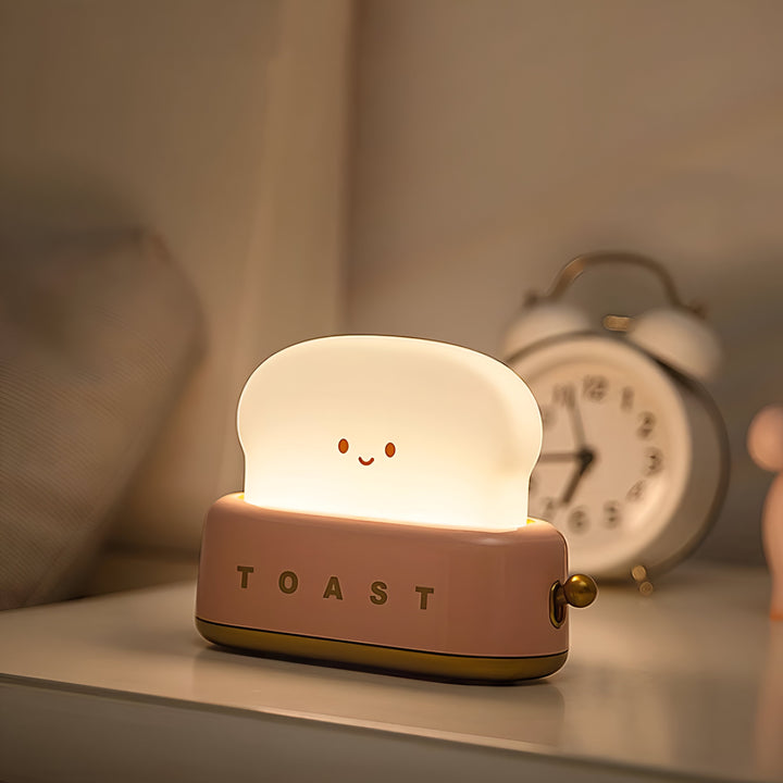 TinyToast Bordlampe – Bærbar Ristet Brødformet Natlampe med Dæmpbar LED &amp; USB-port