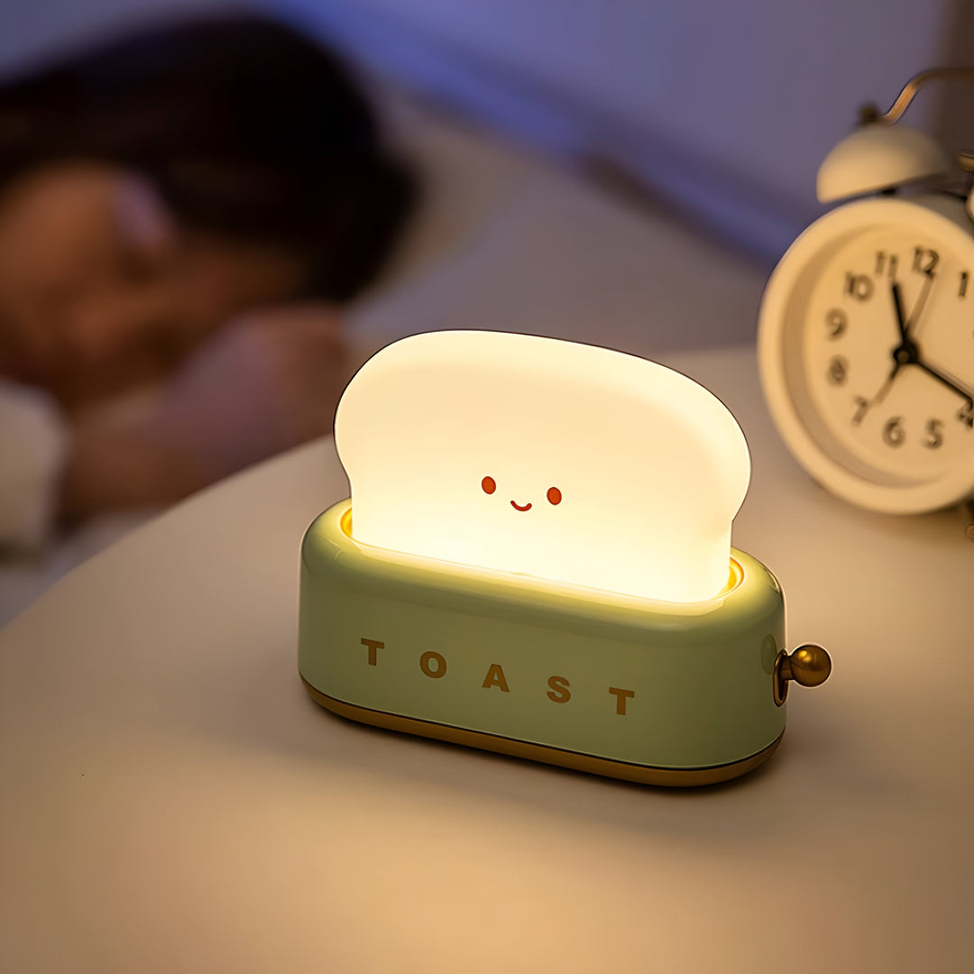 TinyToast Bordlampe – Bærbar Ristet Brødformet Natlampe med Dæmpbar LED &amp; USB-port