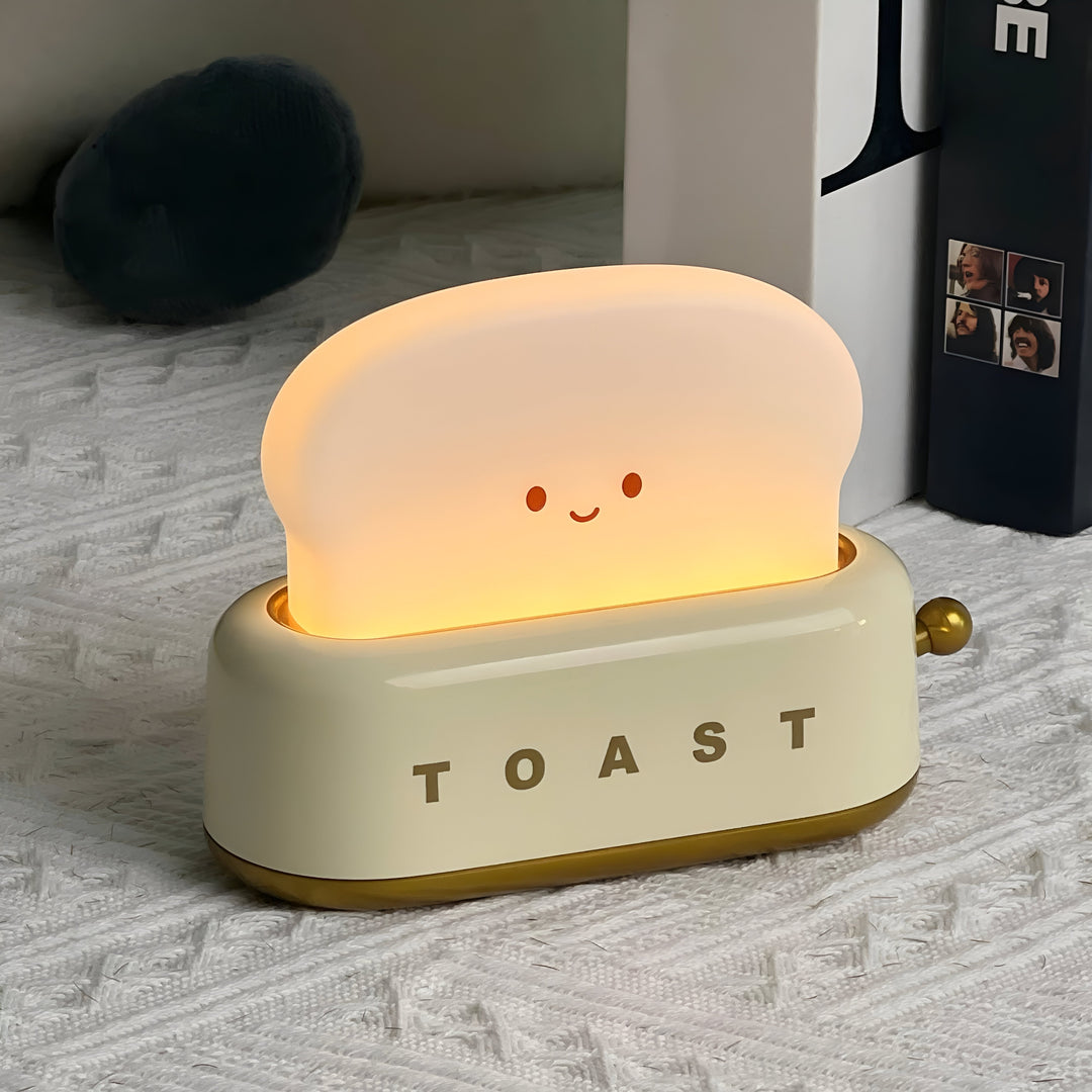 TinyToast Bordlampe – Bærbar Ristet Brødformet Natlampe med Dæmpbar LED &amp; USB-port