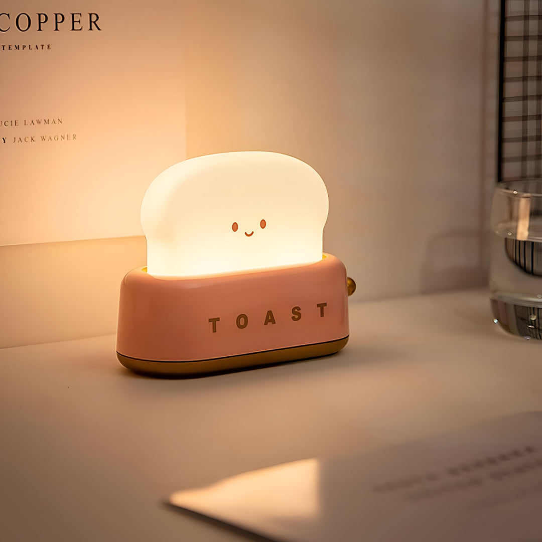 TinyToast Bordlampe – Bærbar Ristet Brødformet Natlampe med Dæmpbar LED &amp; USB-port