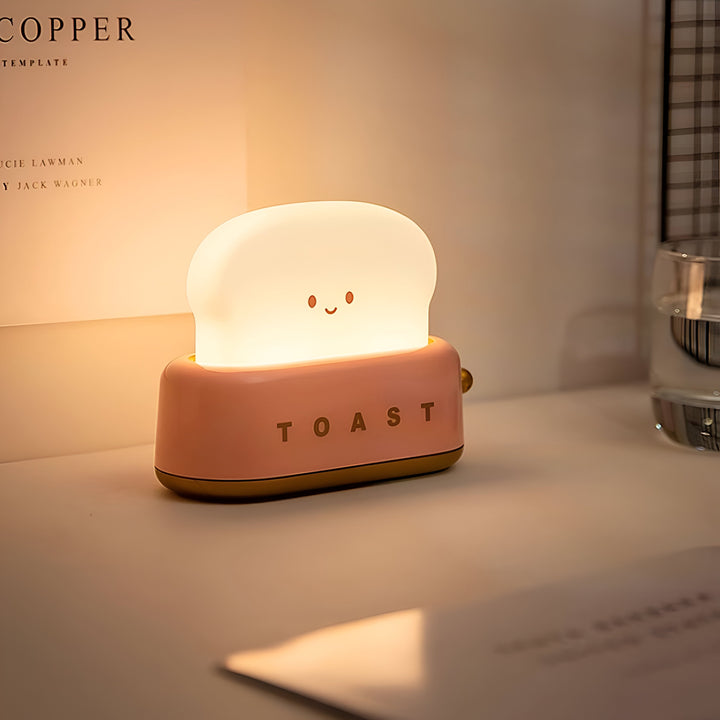 TinyToast Bordlampe – Bærbar Ristet Brødformet Natlampe med Dæmpbar LED &amp; USB-port