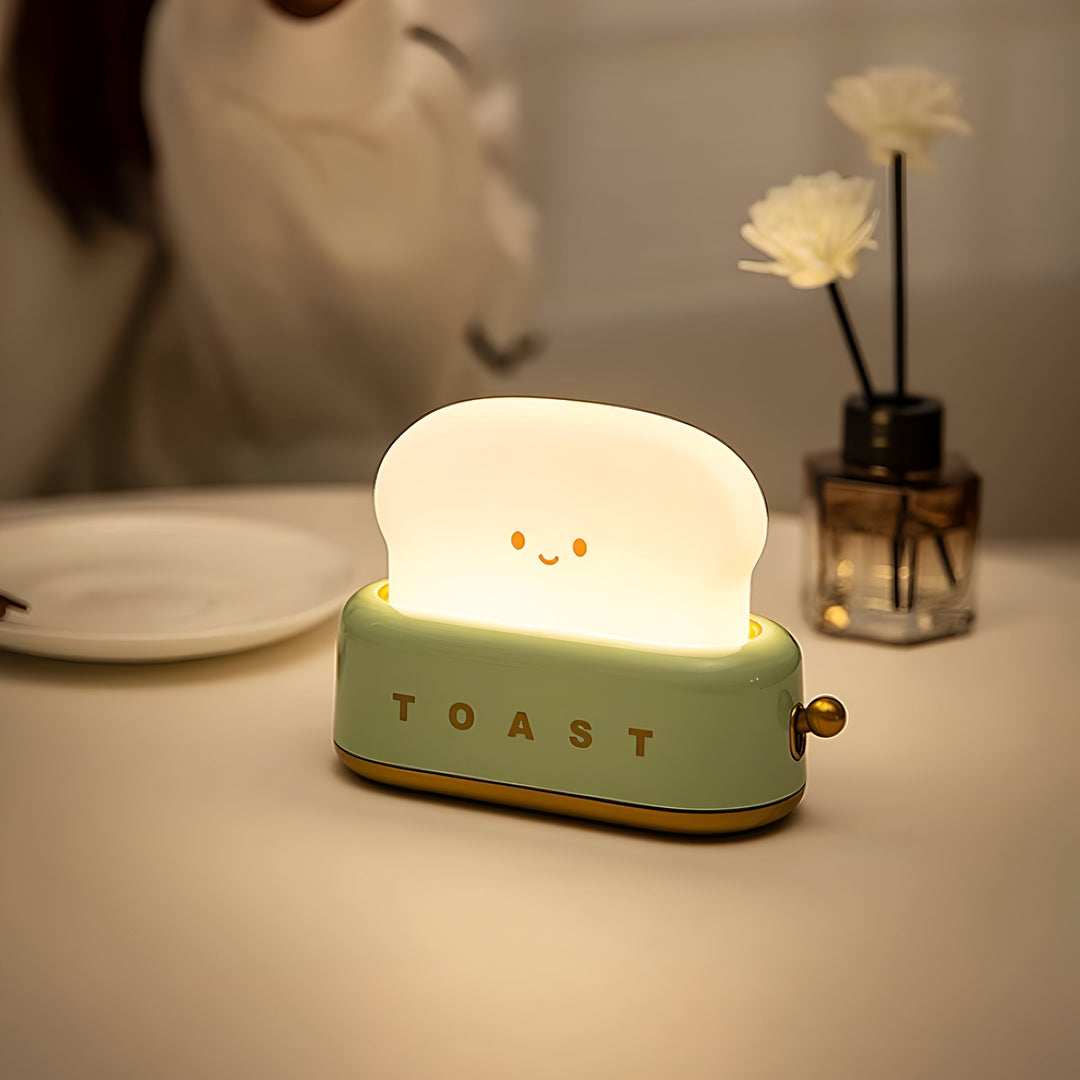 TinyToast Bordlampe – Bærbar Ristet Brødformet Natlampe med Dæmpbar LED &amp; USB-port