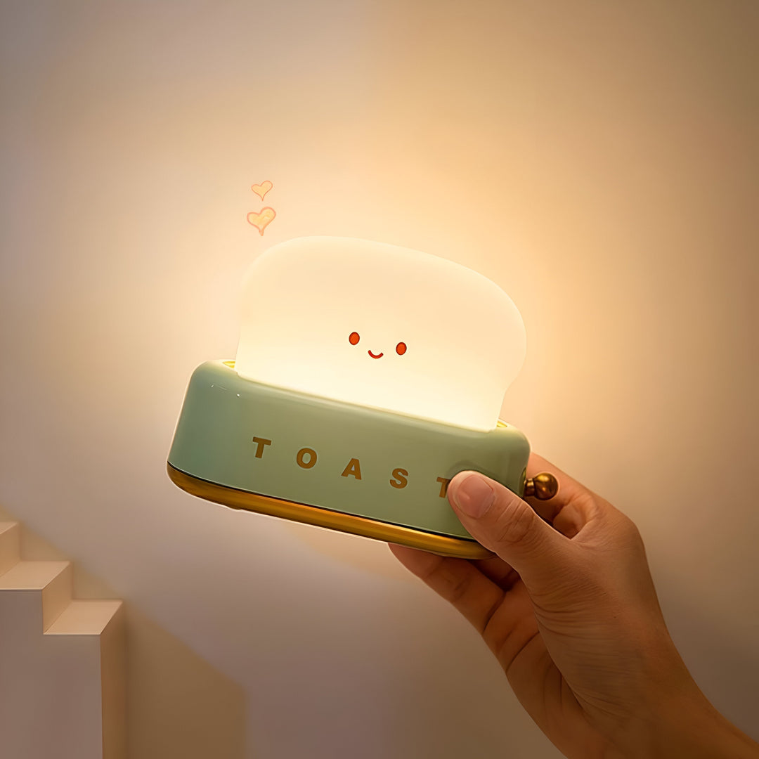 TinyToast Bordlampe – Bærbar Ristet Brødformet Natlampe med Dæmpbar LED &amp; USB-port