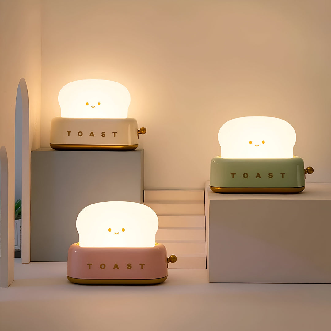 TinyToast Bordlampe – Bærbar Ristet Brødformet Natlampe med Dæmpbar LED &amp; USB-port