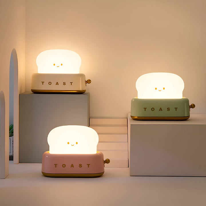 TinyToast Bordlampe – Bærbar Ristet Brødformet Natlampe med Dæmpbar LED &amp; USB-port