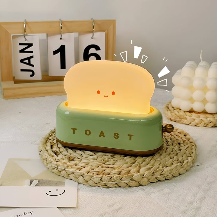 TinyToast Bordlampe – Bærbar Ristet Brødformet Natlampe med Dæmpbar LED &amp; USB-port