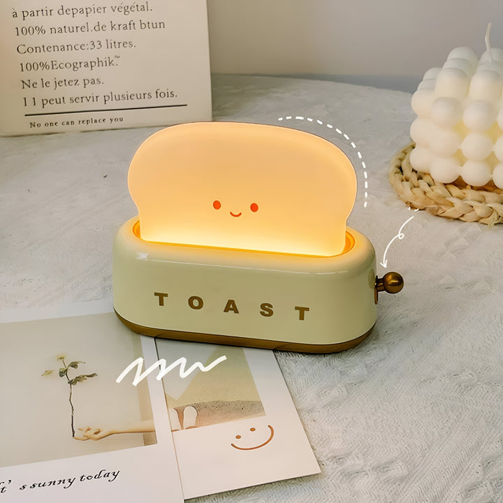 TinyToast Bordlampe – Bærbar Ristet Brødformet Natlampe med Dæmpbar LED &amp; USB-port