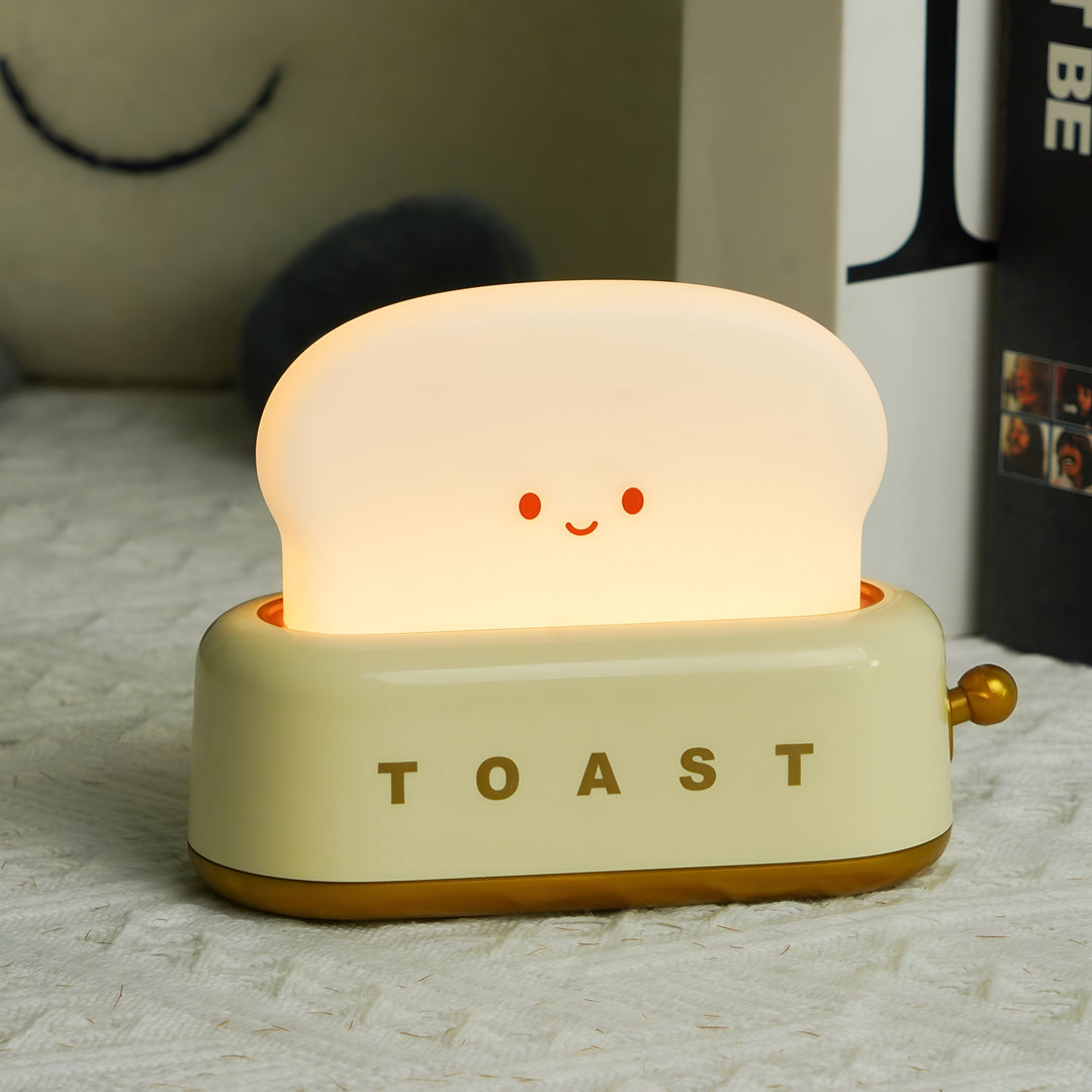 TinyToast Bordlampe – Bærbar Ristet Brødformet Natlampe med Dæmpbar LED &amp; USB-port