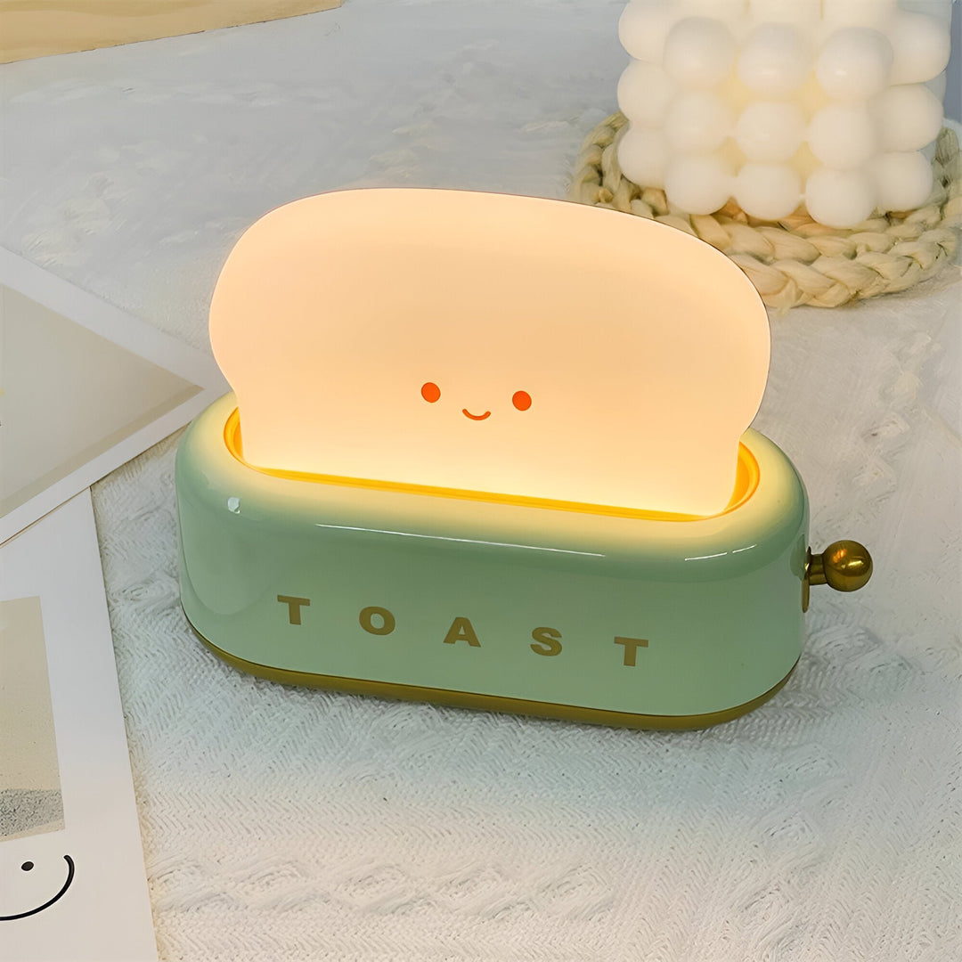 TinyToast Bordlampe – Bærbar Ristet Brødformet Natlampe med Dæmpbar LED &amp; USB-port