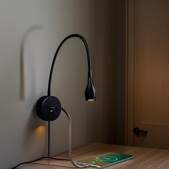 TouchGlow - 2-i-1-Swan-hals væglampe med USB-oplader til hyggelige læseaftener
