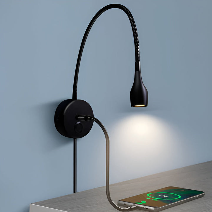 TouchGlow - 2-i-1-Swan-hals væglampe med USB-oplader til hyggelige læseaftener