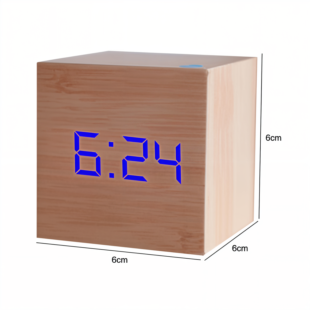 Digital LED Ur - Terning Ur - Træ Ur