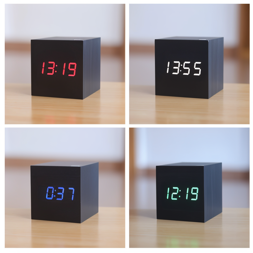 Digital LED Ur - Terning Ur - Træ Ur