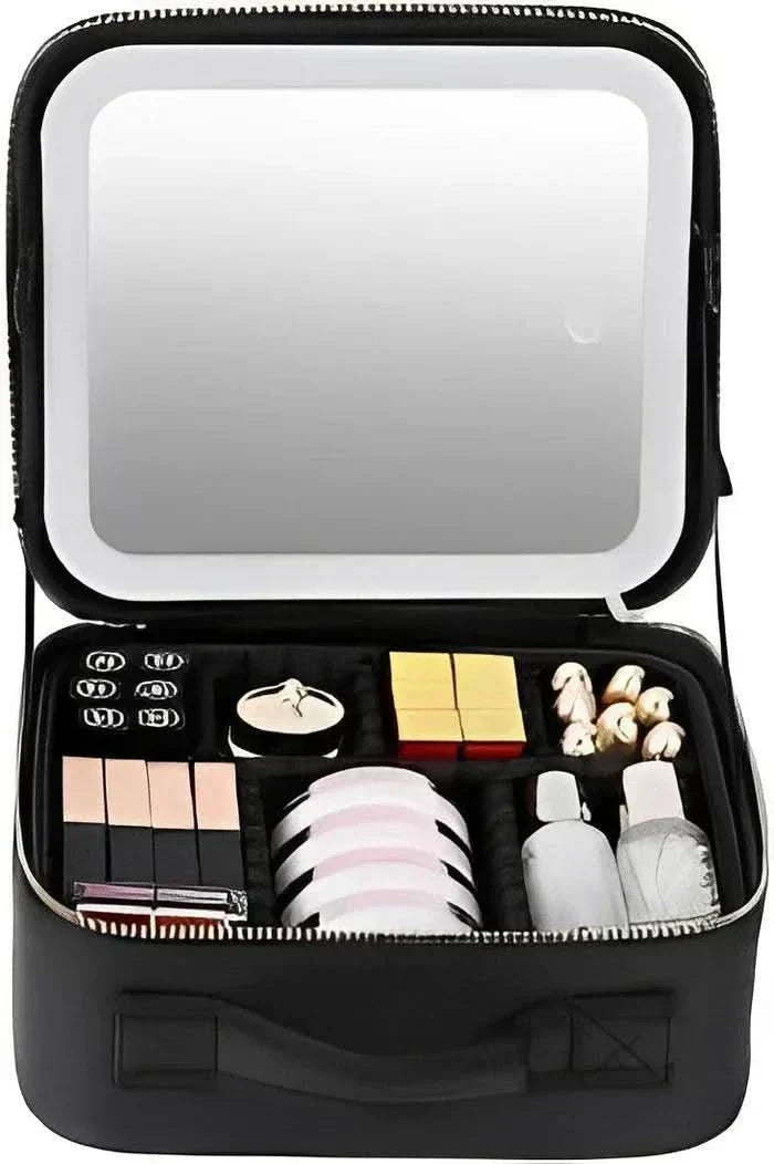 Makeup taske med LED spejl - Bærbar makeup taske med lys og opbevaringsplads til perfekt styling på farten