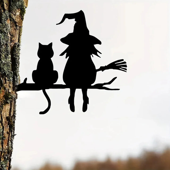 Metal kunst | Heks og kat have dekoration