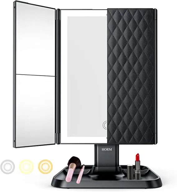 LED-makeup spejl med justerbart lys og forstørrelse
