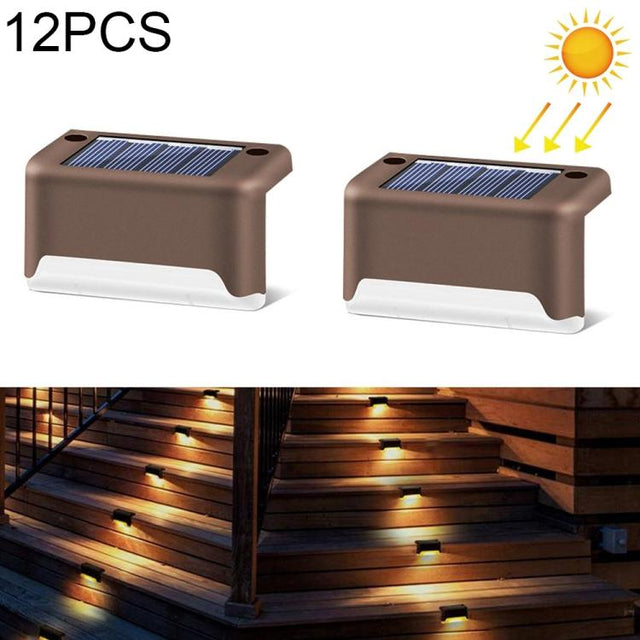 12 PCS Solcelledrevet LED Udendørs Trappelygte IP65 Vandtæt Have Lampe, Varm Hvid Lys (Brun)