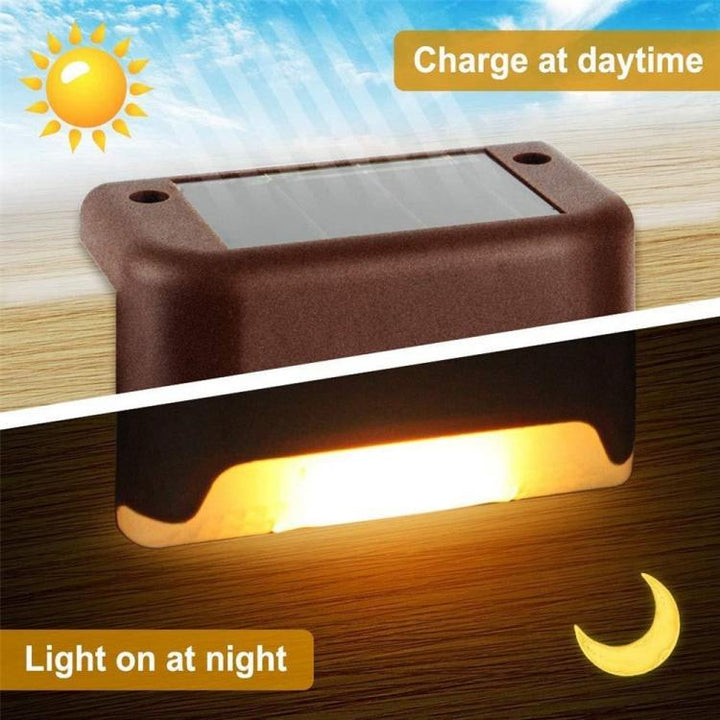 12 PCS Solcelledrevet LED Udendørs Trappelygte IP65 Vandtæt Have Lampe, Varm Hvid Lys (Brun)