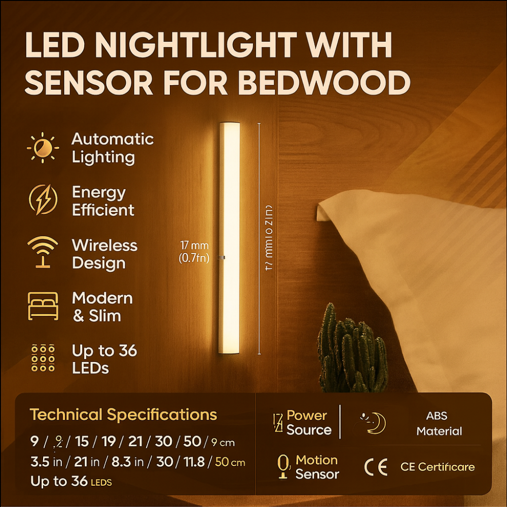 LED Nattelys Sensor Træ Sengestel