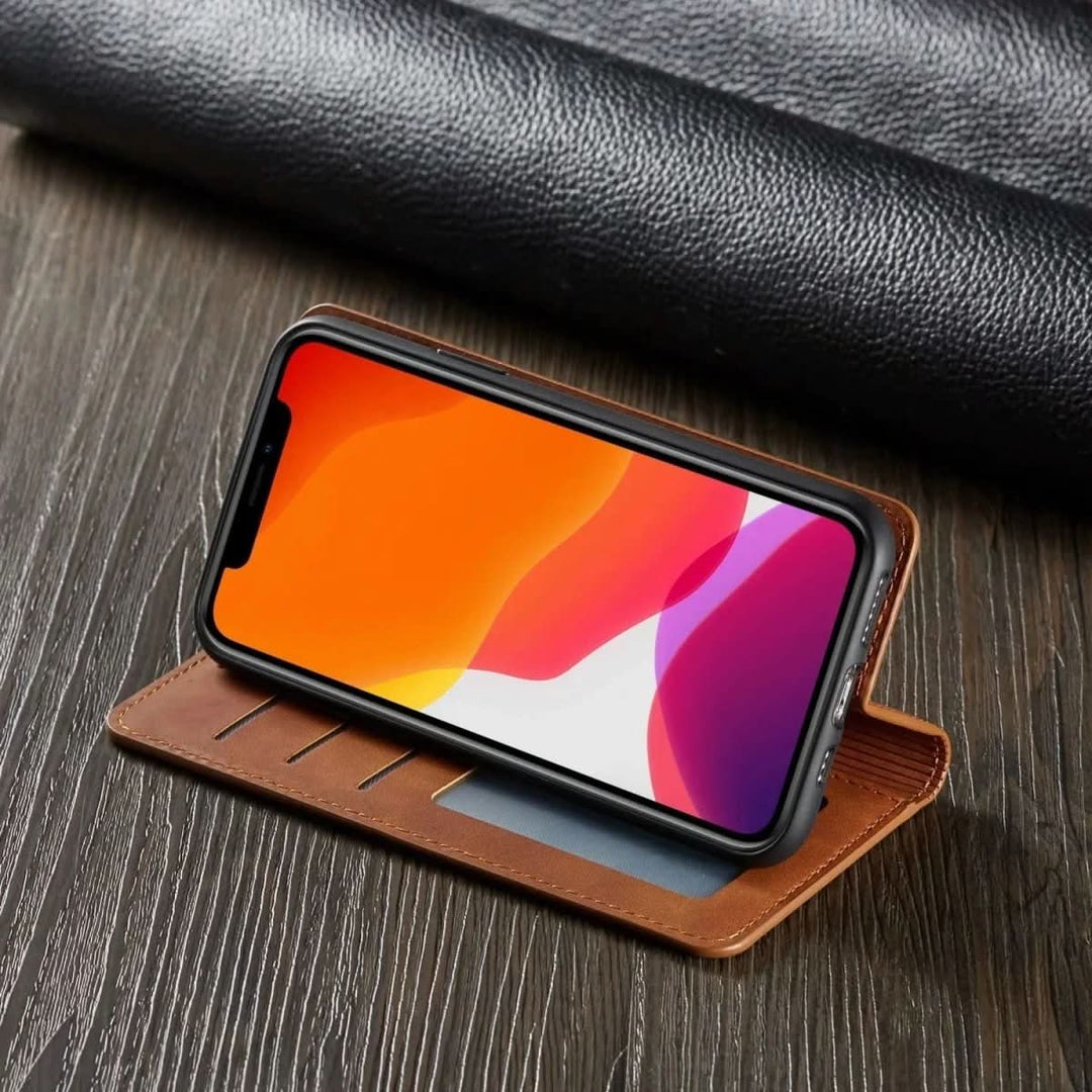 Magnetisk Læder iPhone Etui med Stødbeskyttelse