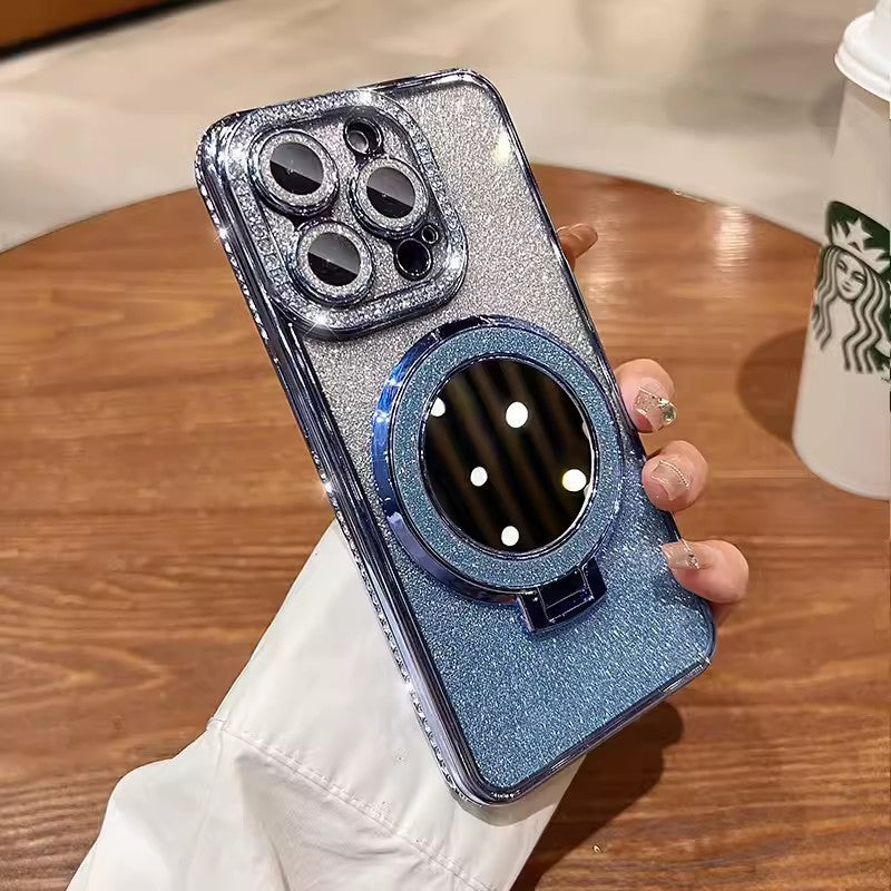 Telefoncover med Spejl Magnetisk Stativ Glitter