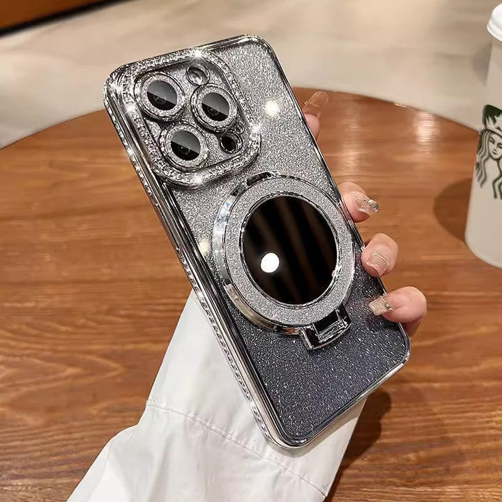 Telefoncover med Spejl Magnetisk Stativ Glitter