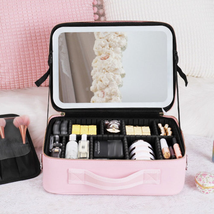 Rejse Makeup Taske med LED Lys &amp; Spejl Bærbar