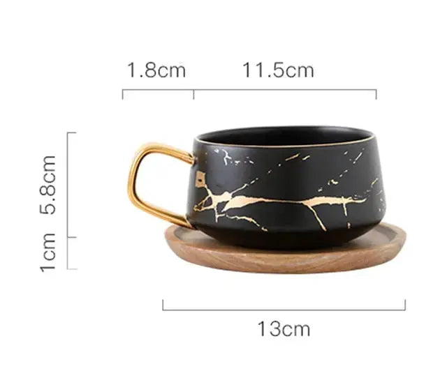 Marmormønstret Kaffe Kop med Guld Dekoration