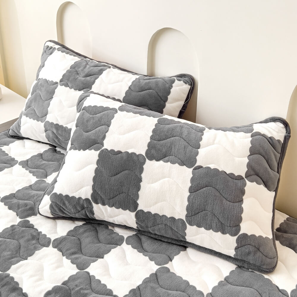 Mælk Velvet Tjekket Sengelinned Fitted Sheet Madrasbetræk