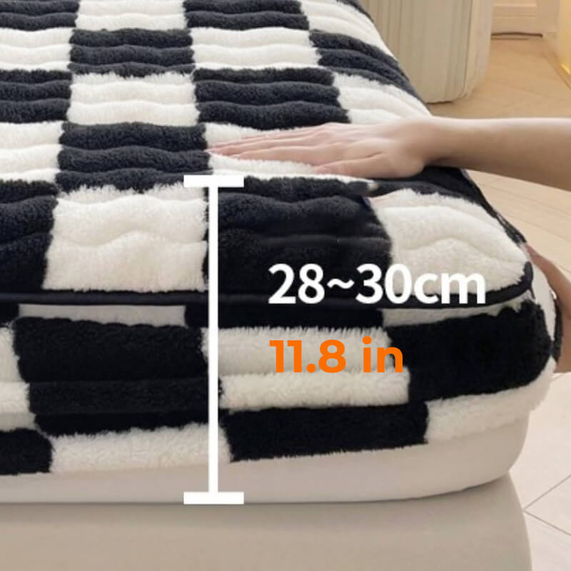 Mælk Velvet Tjekket Sengelinned Fitted Sheet Madrasbetræk
