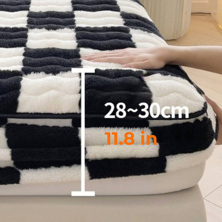 Mælk Velvet Tjekket Sengelinned Fitted Sheet Madrasbetræk