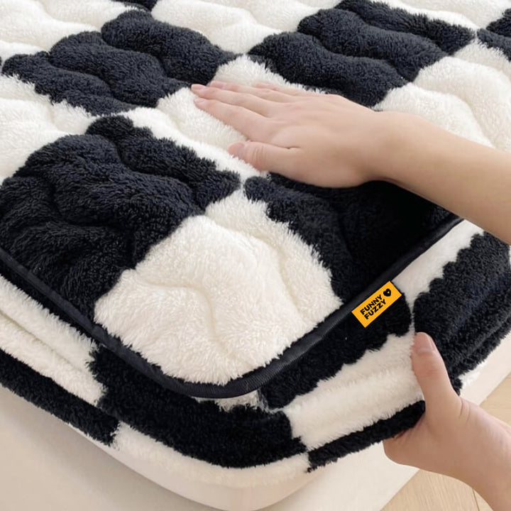 Mælk Velvet Tjekket Sengelinned Fitted Sheet Madrasbetræk