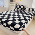Mælk Velvet Tjekket Sengelinned Fitted Sheet Madrasbetræk