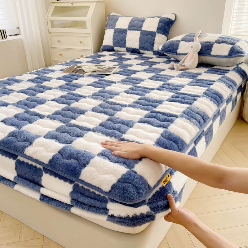 Mælk Velvet Tjekket Sengelinned Fitted Sheet Madrasbetræk